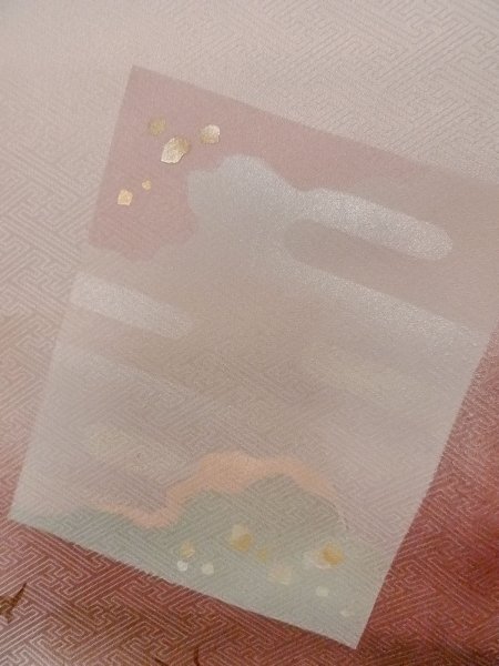 画像8: N1126Y 女性用訪問着  シルク（正絹） 淡いえんじ, 菊 【中古】【USED】【リサイクル】 ★★★☆☆【N1126Y】 (8)