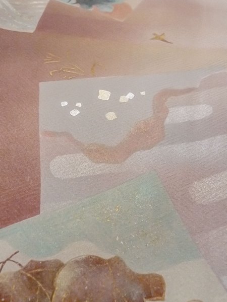 画像11: N1126Y 女性用訪問着  シルク（正絹） 淡いえんじ, 菊 【中古】【USED】【リサイクル】 ★★★☆☆【N1126Y】 (11)