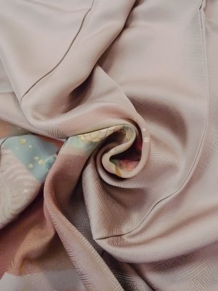 画像14: N1126Y 女性用訪問着  シルク（正絹） 淡いえんじ, 菊 【中古】【USED】【リサイクル】 ★★★☆☆【N1126Y】 (14)