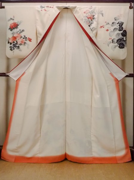 画像3: N1127A 女性用訪問着  シルク（正絹） アイボリー, 花 【中古】【USED】【リサイクル】 ★★☆☆☆【N1127A】 (3)