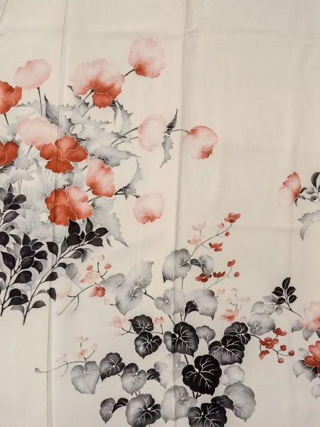 画像4: N1127A 女性用訪問着  シルク（正絹） アイボリー, 花 【中古】【USED】【リサイクル】 ★★☆☆☆【N1127A】 (4)