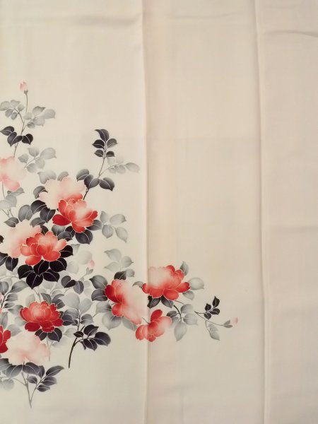 画像5: N1127A 女性用訪問着  シルク（正絹） アイボリー, 花 【中古】【USED】【リサイクル】 ★★☆☆☆【N1127A】 (5)