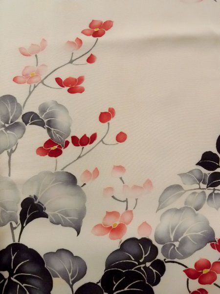 画像7: N1127A 女性用訪問着  シルク（正絹） アイボリー, 花 【中古】【USED】【リサイクル】 ★★☆☆☆【N1127A】 (7)