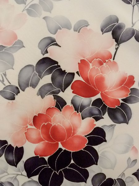 画像8: N1127A 女性用訪問着  シルク（正絹） アイボリー, 花 【中古】【USED】【リサイクル】 ★★☆☆☆【N1127A】 (8)