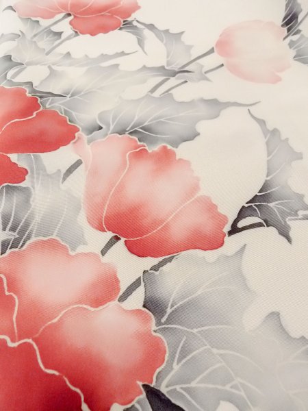 画像10: N1127A 女性用訪問着  シルク（正絹） アイボリー, 花 【中古】【USED】【リサイクル】 ★★☆☆☆【N1127A】 (10)