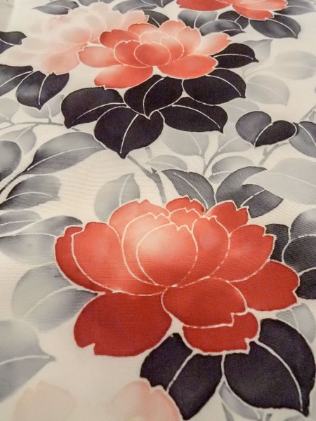 画像12: N1127A 女性用訪問着  シルク（正絹） アイボリー, 花 【中古】【USED】【リサイクル】 ★★☆☆☆【N1127A】 (12)