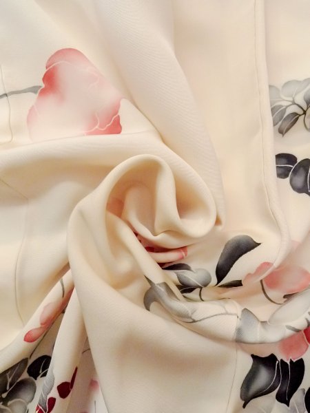 画像14: N1127A 女性用訪問着  シルク（正絹） アイボリー, 花 【中古】【USED】【リサイクル】 ★★☆☆☆【N1127A】 (14)