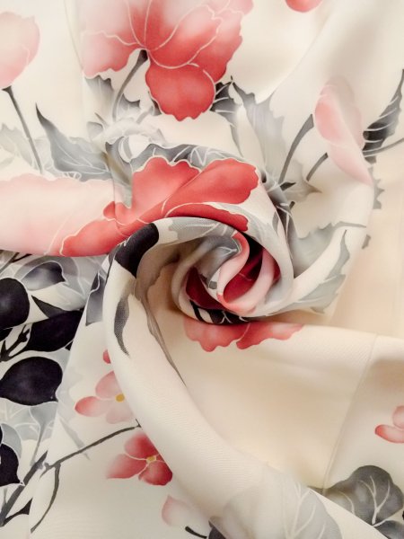 画像15: N1127A 女性用訪問着  シルク（正絹） アイボリー, 花 【中古】【USED】【リサイクル】 ★★☆☆☆【N1127A】 (15)