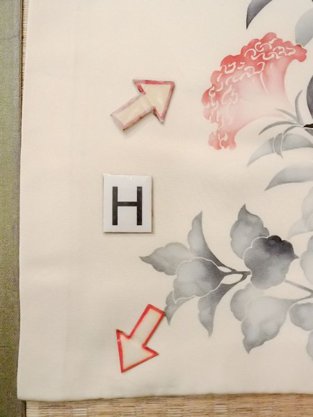 画像24: N1127A 女性用訪問着  シルク（正絹） アイボリー, 花 【中古】【USED】【リサイクル】 ★★☆☆☆【N1127A】 (24)