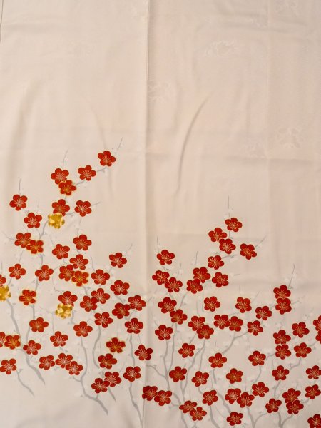 画像10: N1127D 女性用振袖  シルク（正絹） 淡い桃色, 梅 【中古】【USED】【リサイクル】 ★★★☆☆【N1127D】 (10)