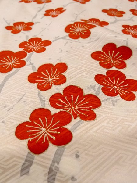 画像16: N1127D 女性用振袖  シルク（正絹） 淡い桃色, 梅 【中古】【USED】【リサイクル】 ★★★☆☆【N1127D】 (16)