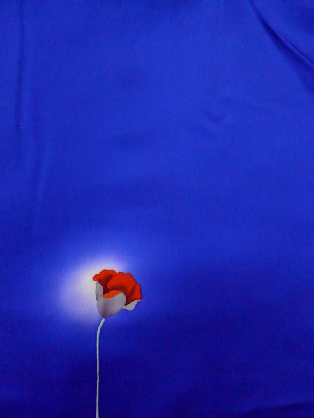 画像3: N1210I 女性用付下げ  シルク(正絹) 鮮やか青, 花 【中古】【USED】【リサイクル】 ★★☆☆☆【N1210I】 (3)