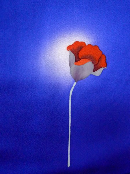 画像5: N1210I 女性用付下げ  シルク(正絹) 鮮やか青, 花 【中古】【USED】【リサイクル】 ★★☆☆☆【N1210I】 (5)