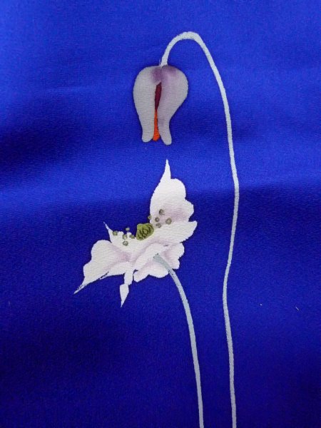 画像6: N1210I 女性用付下げ  シルク(正絹) 鮮やか青, 花 【中古】【USED】【リサイクル】 ★★☆☆☆【N1210I】 (6)