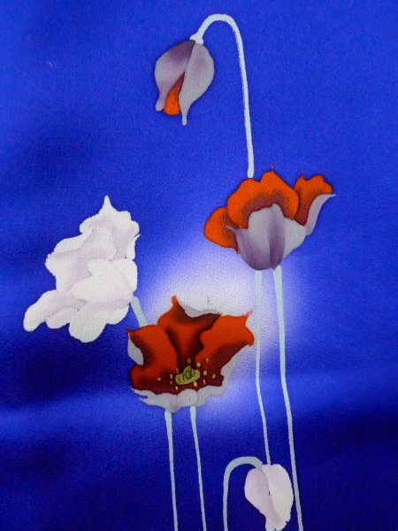 画像7: N1210I 女性用付下げ  シルク(正絹) 鮮やか青, 花 【中古】【USED】【リサイクル】 ★★☆☆☆【N1210I】 (7)