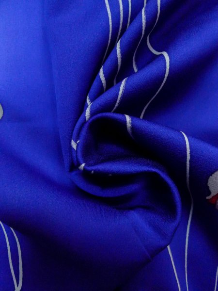 画像11: N1210I 女性用付下げ  シルク(正絹) 鮮やか青, 花 【中古】【USED】【リサイクル】 ★★☆☆☆【N1210I】 (11)