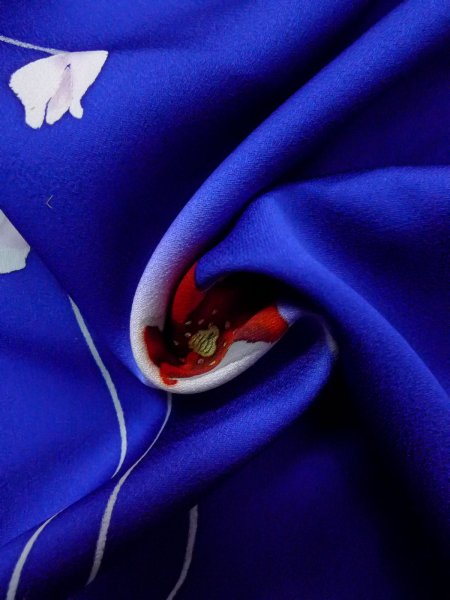 画像12: N1210I 女性用付下げ  シルク(正絹) 鮮やか青, 花 【中古】【USED】【リサイクル】 ★★☆☆☆【N1210I】 (12)