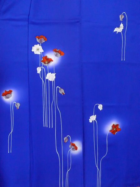 画像19: N1210I 女性用付下げ  シルク(正絹) 鮮やか青, 花 【中古】【USED】【リサイクル】 ★★☆☆☆【N1210I】 (19)