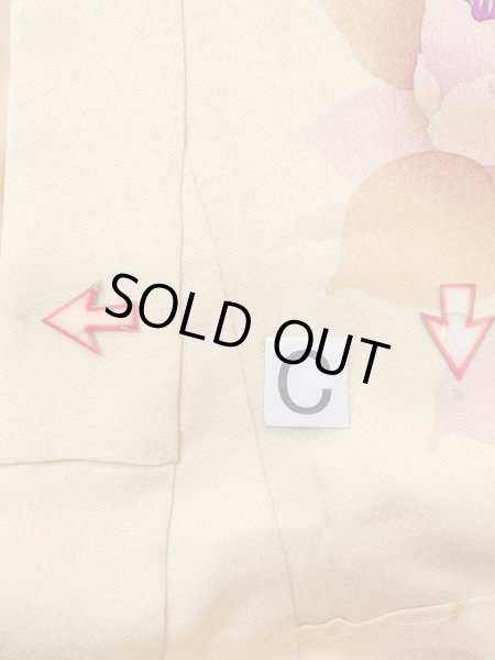 画像21: N1210K 女性用訪問着  シルク（正絹） 薄いアイボリー, 椿 【中古】【USED】【リサイクル】 ★★★☆☆【N1210K】 (21)