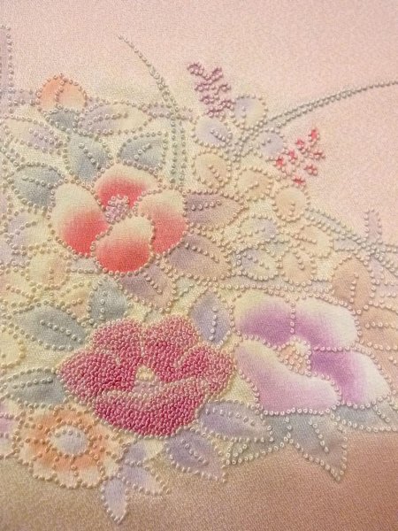 画像10: N1210L 女性用付下げ  シルク(正絹) 淡い桃色, 桜 【中古】【USED】【リサイクル】 ★★★☆☆【N1210L】 (10)