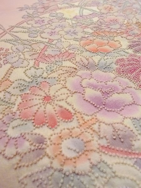 画像13: N1210L 女性用付下げ  シルク(正絹) 淡い桃色, 桜 【中古】【USED】【リサイクル】 ★★★☆☆【N1210L】 (13)