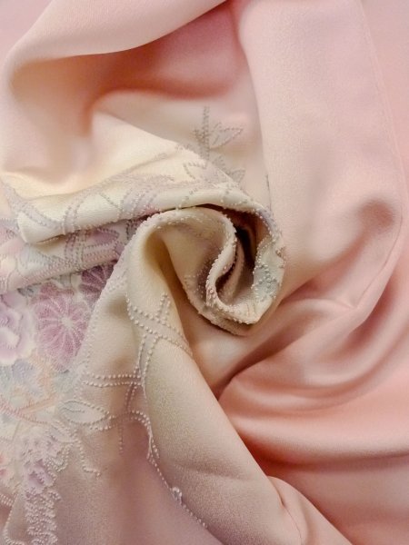 画像17: N1210L 女性用付下げ  シルク(正絹) 淡い桃色, 桜 【中古】【USED】【リサイクル】 ★★★☆☆【N1210L】 (17)