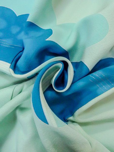 画像13: N1210M 女性用付下げ  シルク(正絹) 淡い水色, 雲 【中古】【USED】【リサイクル】 ★★★☆☆【N1210M】 (13)