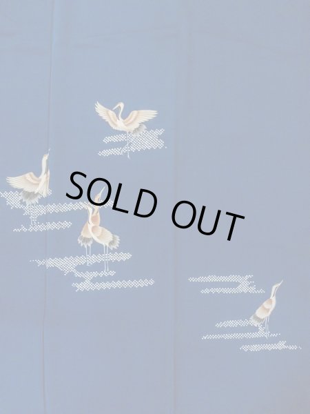 画像3: N1210N 女性用付下げ  シルク（正絹） 紺, 鶴 【中古】【USED】【リサイクル】 ★★★☆☆【N1210N】 (3)