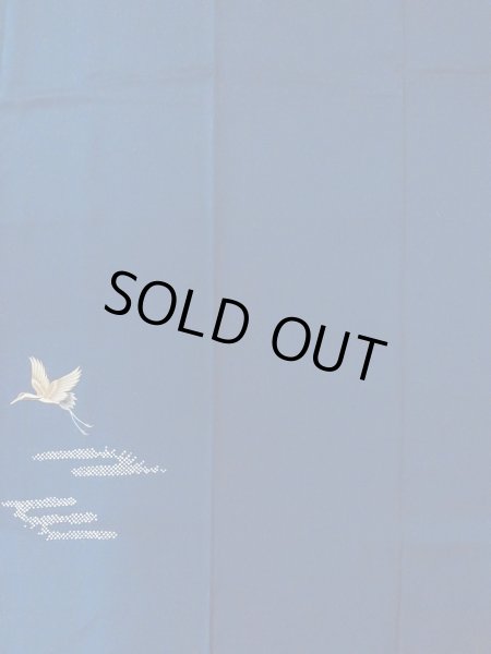 画像4: N1210N 女性用付下げ  シルク（正絹） 紺, 鶴 【中古】【USED】【リサイクル】 ★★★☆☆【N1210N】 (4)