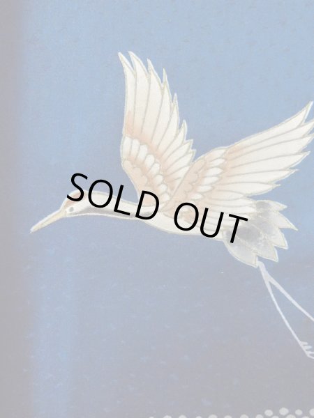 画像7: N1210N 女性用付下げ  シルク（正絹） 紺, 鶴 【中古】【USED】【リサイクル】 ★★★☆☆【N1210N】 (7)