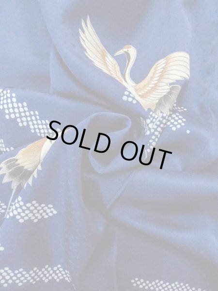 画像13: N1210N 女性用付下げ  シルク（正絹） 紺, 鶴 【中古】【USED】【リサイクル】 ★★★☆☆【N1210N】 (13)