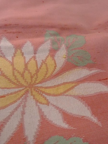 画像11: N1210P 女性用紬  シルク(正絹) 淡い珊瑚色, 菊 【中古】【USED】【リサイクル】 ★★☆☆☆【N1210P】 (11)