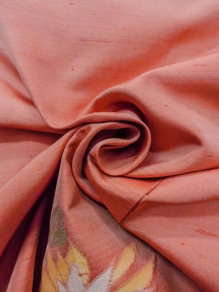 画像14: N1210P 女性用紬  シルク(正絹) 淡い珊瑚色, 菊 【中古】【USED】【リサイクル】 ★★☆☆☆【N1210P】 (14)
