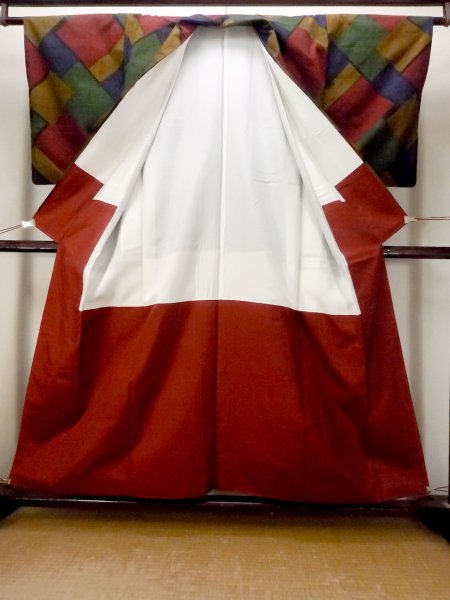 画像2: N1210T 女性用紬  シルク(正絹) 深いマルチカラー, 四角 【中古】【USED】【リサイクル】 ★★★★☆【N1210T】 (2)