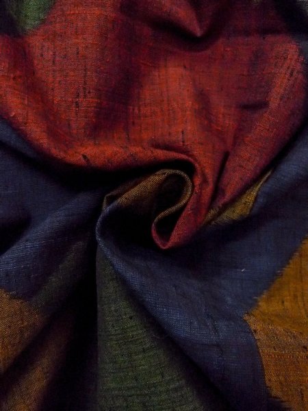 画像12: N1210T 女性用紬  シルク(正絹) 深いマルチカラー, 四角 【中古】【USED】【リサイクル】 ★★★★☆【N1210T】 (12)