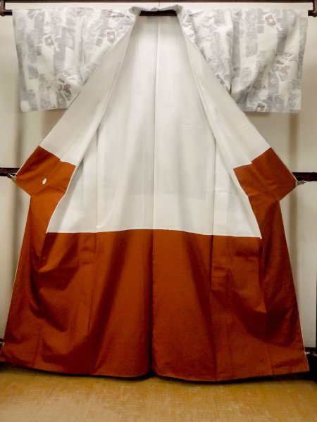 画像2: N1210V 女性用紬  シルク(正絹) アイボリー, 花 【中古】【USED】【リサイクル】 ★★☆☆☆【N1210V】 (2)