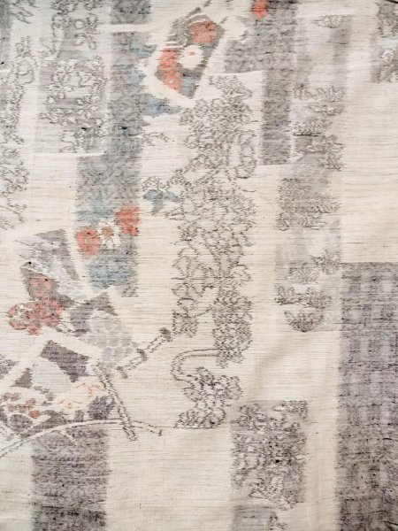 画像3: N1210V 女性用紬  シルク(正絹) アイボリー, 花 【中古】【USED】【リサイクル】 ★★☆☆☆【N1210V】 (3)