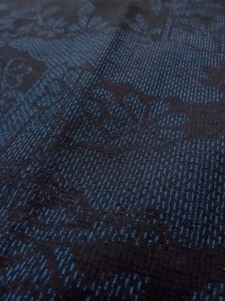 画像10: N1210W 女性用紬 十日町紬 シルク(正絹) 深い藍, 菊 【中古】【USED】【リサイクル】 ★★★☆☆【N1210W】 (10)