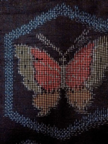 画像6: N1210X 女性用紬  シルク(正絹) 黒, 蝶々 【中古】【USED】【リサイクル】 ★★★☆☆【N1210X】 (6)