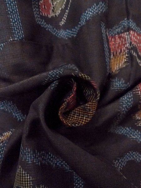 画像11: N1210X 女性用紬  シルク(正絹) 黒, 蝶々 【中古】【USED】【リサイクル】 ★★★☆☆【N1210X】 (11)