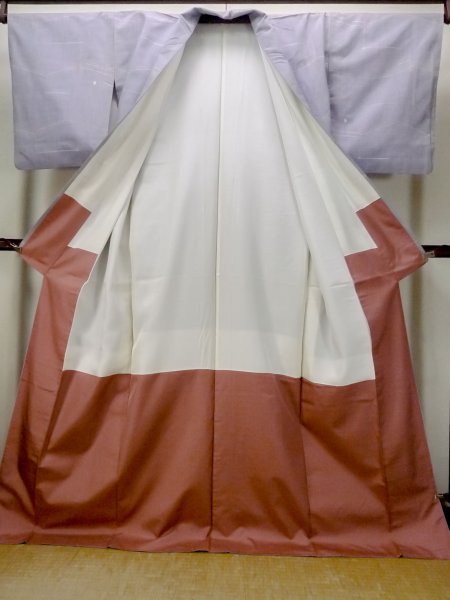 画像2: N1210Y 女性用紬  シルク(正絹) 淡い灰色がかった水色, 幾何学模様 【中古】【USED】【リサイクル】 ★★★☆☆【N1210Y】 (2)