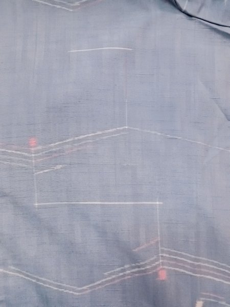 画像3: N1210Y 女性用紬  シルク(正絹) 淡い灰色がかった水色, 幾何学模様 【中古】【USED】【リサイクル】 ★★★☆☆【N1210Y】 (3)