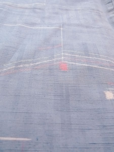 画像10: N1210Y 女性用紬  シルク(正絹) 淡い灰色がかった水色, 幾何学模様 【中古】【USED】【リサイクル】 ★★★☆☆【N1210Y】 (10)