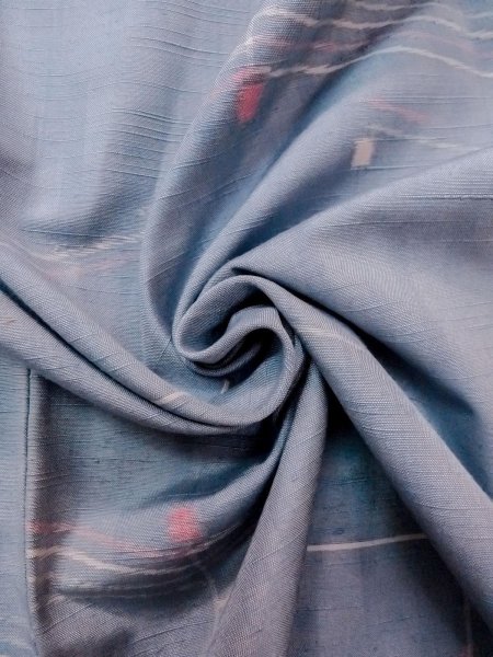 画像11: N1210Y 女性用紬  シルク(正絹) 淡い灰色がかった水色, 幾何学模様 【中古】【USED】【リサイクル】 ★★★☆☆【N1210Y】 (11)