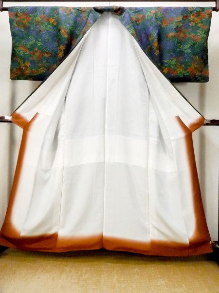 画像2: N1211A 女性用小紋  シルク(正絹) 深い紺, 梅 【中古】【USED】【リサイクル】 ★★★☆☆【N1211A】 (2)