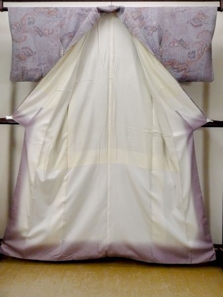 画像2: N1211B 女性用小紋  シルク(正絹) 灰色がかった紫色, 菊 【中古】【USED】【リサイクル】 ★★★★☆【N1211B】 (2)