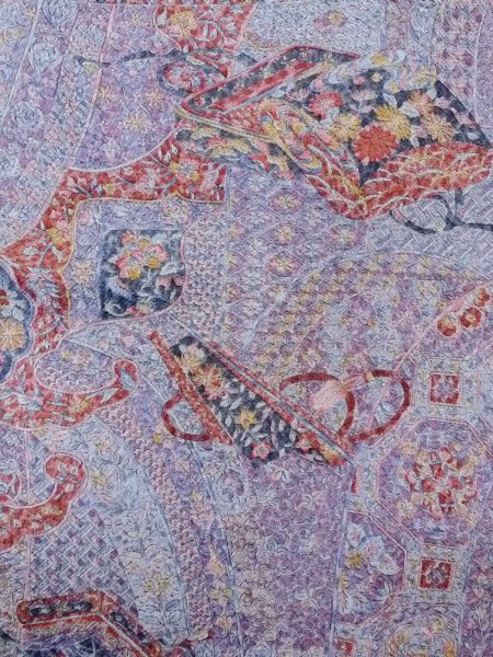 画像4: N1211B 女性用小紋  シルク(正絹) 灰色がかった紫色, 菊 【中古】【USED】【リサイクル】 ★★★★☆【N1211B】 (4)