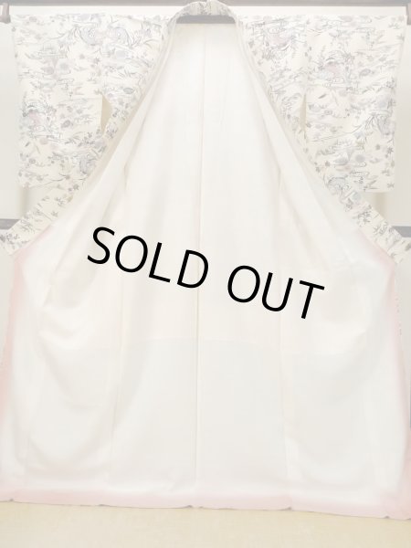 画像2: N1211D 女性用小紋  シルク（正絹） アイボリー, 菊 【中古】【USED】【リサイクル】 ★★★☆☆【N1211D】 (2)