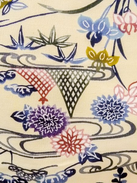 画像5: N1211D 女性用小紋  シルク(正絹) アイボリー, 菊 【中古】【USED】【リサイクル】 ★★★☆☆【N1211D】 (5)