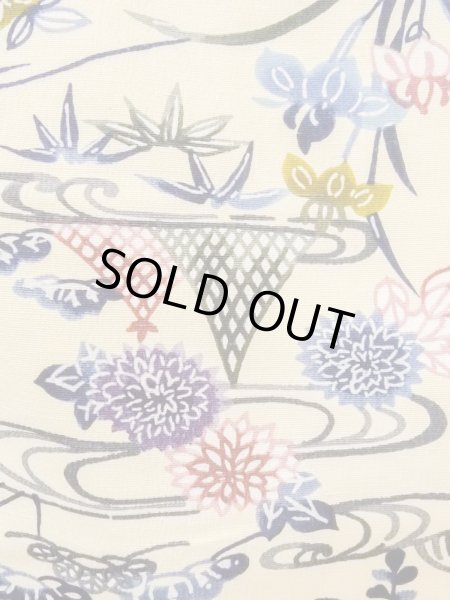 画像5: N1211D 女性用小紋  シルク（正絹） アイボリー, 菊 【中古】【USED】【リサイクル】 ★★★☆☆【N1211D】 (5)